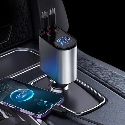 4-in-1 Retractable Car Charger – شاحن سيارة سريع بكابلات قابلة للسحب